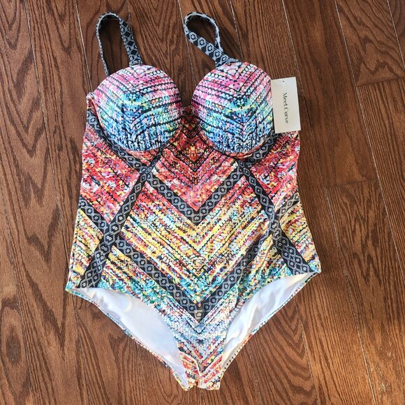 NWT Meet Curve Technicolor Cut Out Underwire One Piece Swimsuit 2XL - Picture 5 of 12